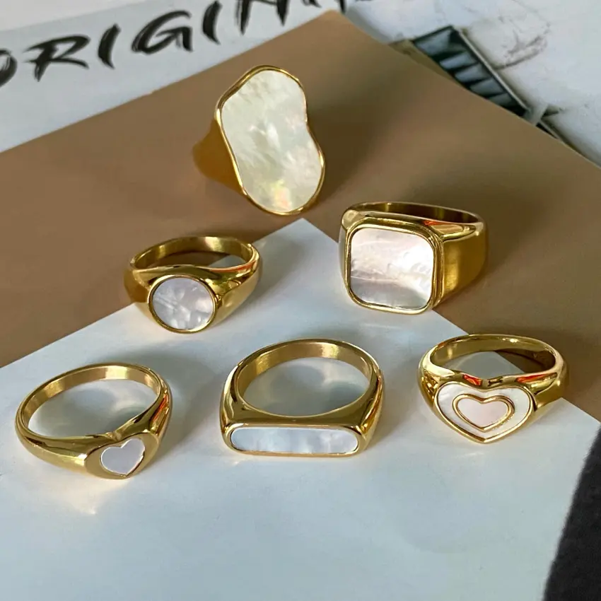 Luxury Women Hawaiian Jewelry Ring 18K Gold Plated Stainless Steel Hawaiian Heart Shell Rings