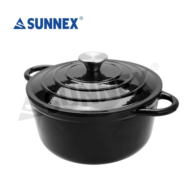 Sunnex 새로운 디자인 캐서롤 주철 블랙 컬러 에나멜 주방 조리기구 요리 캐서롤