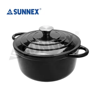 Sunnex חדש עיצוב תבשיל יצוק ברזל שחור צבע אמייל מטבח כלי בישול צלחת תבשיל