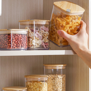 Tarro apilable de plástico para almacenamiento de alimentos frescos, con tapa de patrón de madera - Product Image 4