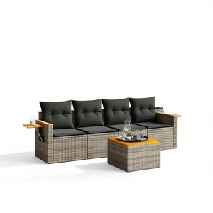 Conjunto de Sofás de Jardín de Mimbre para Exteriores, Cojines Grises Impermeables, Diseño Contemporáneo, Muebles de Mimbre de PE Resistentes a los Rayos UV - Product Image 1