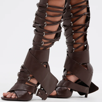 Sandales à Talons Hauts Compensés Confortables et Douces d'Été pour Femme, Style Gladiateur Stiletto Montant au Genou, Bout Ouvert