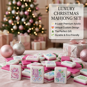 Mahjong de luxe américain de Noël, ensemble en acrylique personnalisé à 4 couches, écologique, portable, durable, pour le divertissement, commande minimum 1, rose - Product Image 1