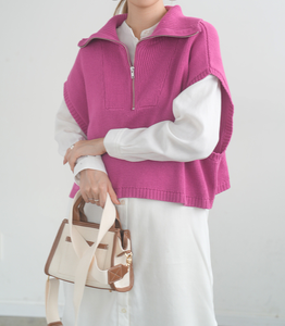 Personnalisé Zip up tricoté sans manches Crop tricots laine <span class=keywords><strong>cachemire</strong></span> femmes fermeture éclair recadrée pull <span class=keywords><strong>gilet</strong></span> pour femmes Polyester Viscose - Product Image 1