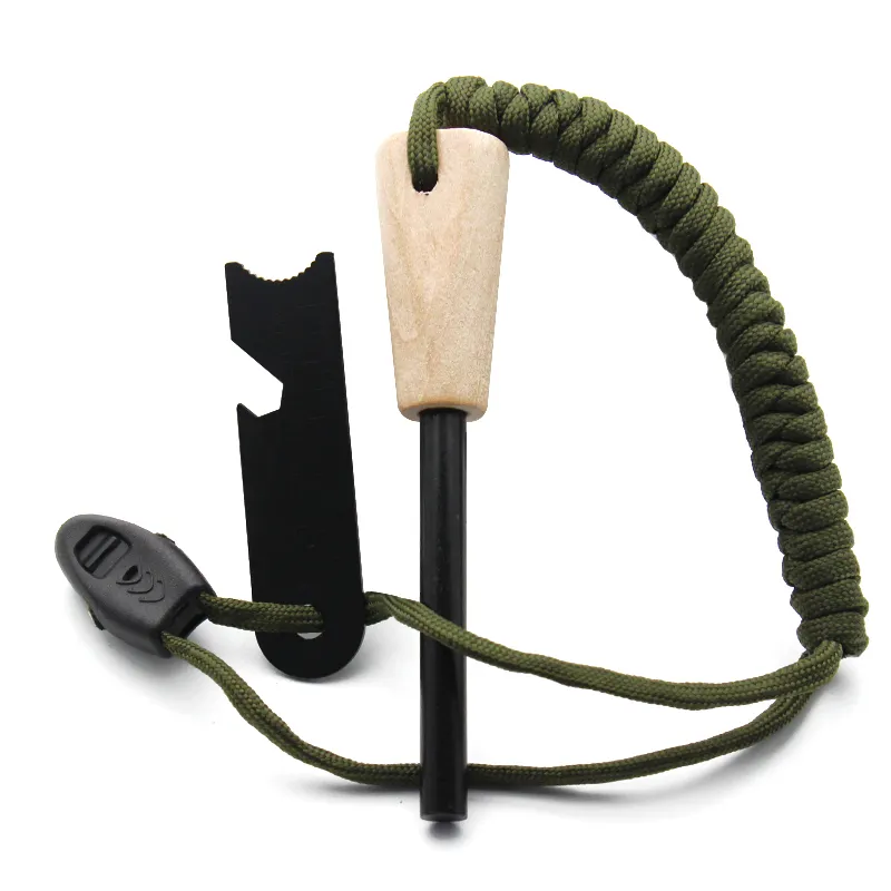 Weatherproof Fire Starter 5/16" Thick Bushcraft Paracord Handle Wood Fire Steel Starter Feuerstab for Survival Camping