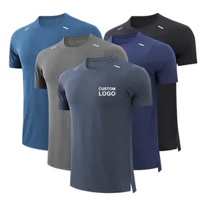 Kaus lari kebugaran Logo kustom OEM 2024 kaus leher-o pria kaus olahraga binaraga poliester atasan kaus Gym pria