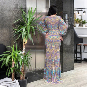 Para Jancember Elegante manga acampanada Vestidos de fiesta de noche Hecho a mano Delgado Patrón 3D Cintura natural Cristales Plumas - Product Image 5