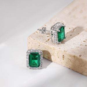 Dylam Luxurious Elegant Women S925 Silver <b>Fine</b> Jewelry Rhodium Plated 5A Zirconia Eternity Emerald <b>Stud</b> <b>Earrings</b> - Product Image 5