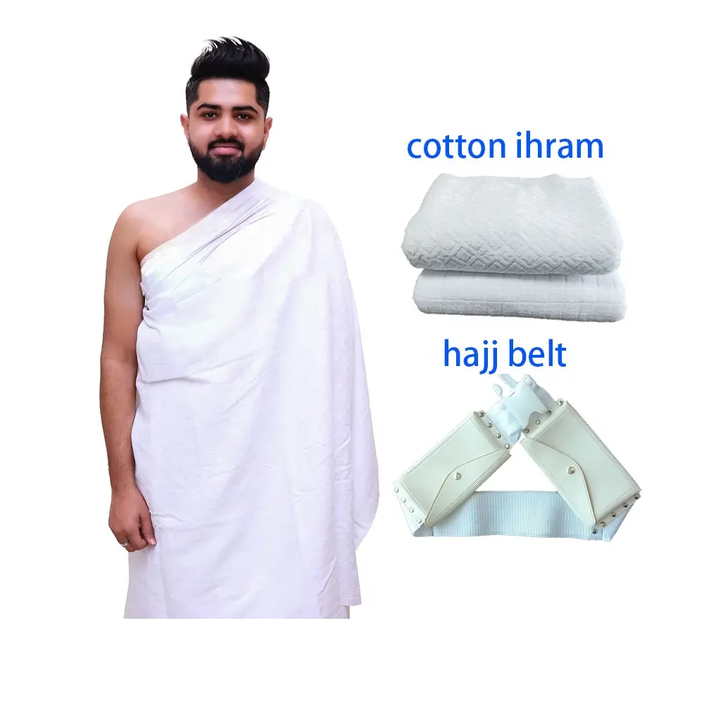 100% coton Ihram serviette 1 ensemble pour Hajj Umrah taille libre ceinture