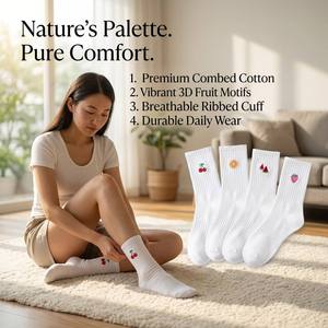 Calcetines Blancos Deportivos para <span class=keywords><strong>Mujer</strong></span> con Logotipo Personalizado al por Mayor, Calcetines de Algodón con Bordado de Frutas, Estilo Kawaii, Deportivo, Harajuku, Universitario - Product Image 1