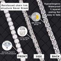 Collier/bracelet tennis en argent sterling 925 avec diamants Moissanite VVS de 2 mm à 6,5 mm, testés au testeur de diamants, chaîne tennis entièrement pavée