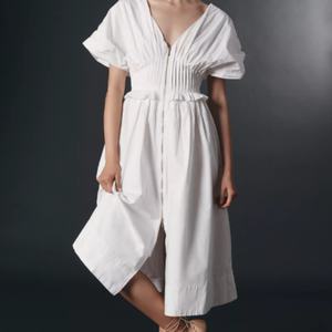 Vestido Midi Casual de Verano con Cuello en V, Cierre Frontal con Cremallera, Decoraciones de Encaje Bordado y Estampado Floral, Transpirable - Product Image 1