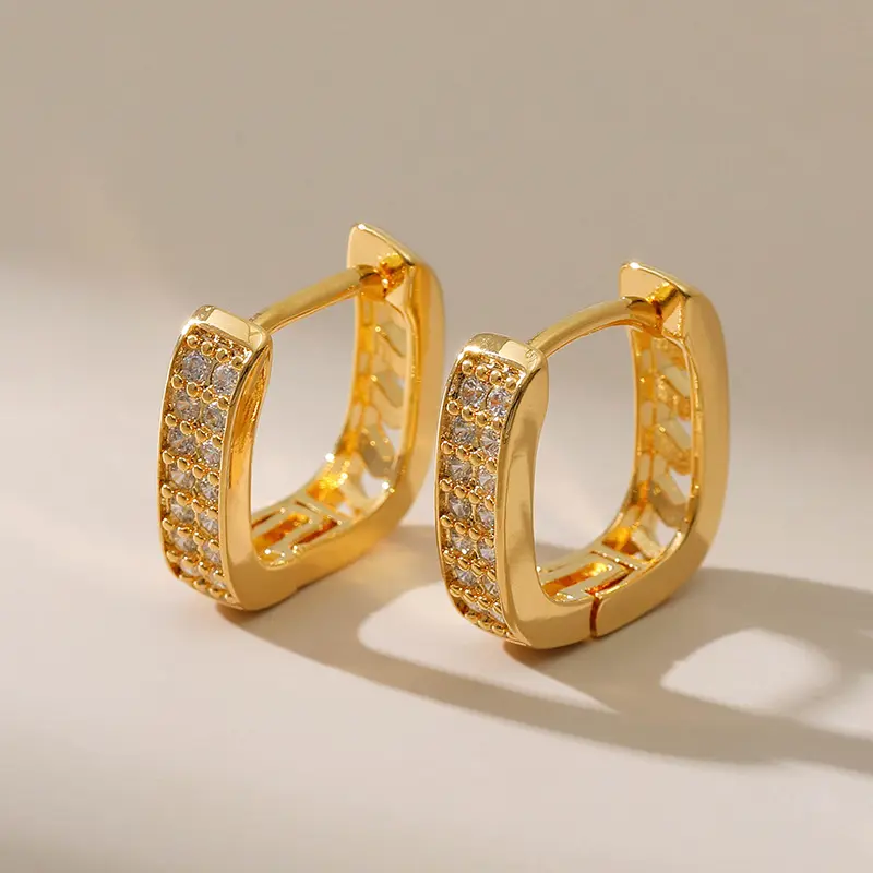 Pendientes de aro cuadrados para mujer, aretes de diamantes dorados europeos y americanos, joyas y accesorios