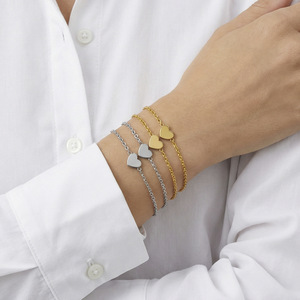 Minimalist Heart Pendant Chain <b>Bracelet</b> High Polished Anti Tarnish Stainless Steel <b>Bracelet</b> For Women - Product Image 3