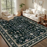 Tapis vintage bohème floral 5x7 noir, résistant aux taches, lavable, antidérapant, pour salle à manger, chambre d'enfant, couloir, bureau à domicile, décoration intérieure