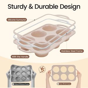 Yongli <span class=keywords><strong>Jumbo</strong></span> Silicona Muffin Pan con marco de metal antiadherente, sin BPA, horno apto para lavavajillas para cupcakes y más - Product Image 2