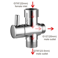 Robinet en T pour bidet en laiton, vanne de dérivation d'eau de douche à 3 voies, accessoires de salle de bain, vanne adaptateur en T pour bidet, finition chromée