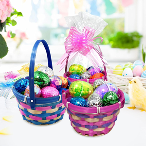 Panier <span class=keywords><strong>de</strong></span> rangement en bambou tissé en gros pour Noël et Pâques, petits et grands paniers cadeaux colorés pour les œufs, les <span class=keywords><strong>fruits</strong></span>, les bonbons, les gâteaux - Product Image 5
