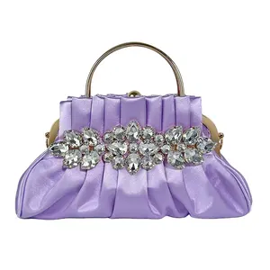 WETRUST Purple golden black blue Soft Silk Satin Bling Big Rhinestone Evening Handbag And Purse Bridal Makeup Purse For Women