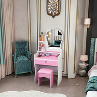 Table de toilette moderne éclairée avec tiroirs, miroir, tabouret, ensemble de coiffeuses, bureau de maquillage