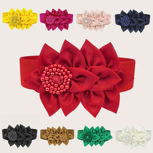 Yonger usine femmes <span class=keywords><strong>large</strong></span> élastique taille cravate avec grande fleur tissu perle <span class=keywords><strong>ceinture</strong></span> <span class=keywords><strong>ceinture</strong></span> - Product Image 1