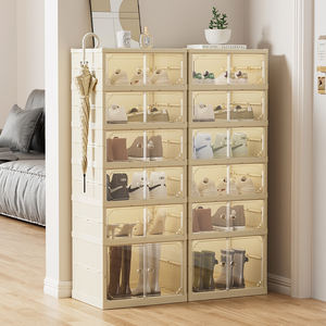 Meilleures ventes : Organisateur de chaussures multifonctionnel anti-poussière en plastique transparent, boîte à chaussures pliable blanc crème pour salon - Product Image 4