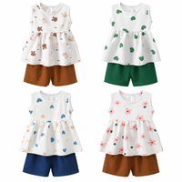 Ensemble T-shirt à manches courtes et short imprimé cœur style coréen pour filles, tenue d'été fine, vêtements pour tout-petits et enfants, vente en gros