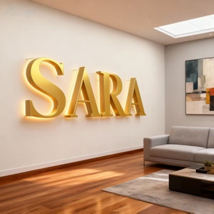 Ngoài trời trong nhà LED chiếu sáng kinh doanh tùy chỉnh led Đăng laser cắt thép không gỉ bàn chải vàng <span class=keywords><strong>3D</strong></span> Backlit thư ký cho bên ngoài - Product Image 1