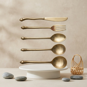 Ensemble de couverts minimalistes en laiton, finition mate, résistant à la rouille, pour mariage et repas - Product Image 4