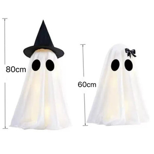 Decoración de Fantasma Luminoso de Halloween con Sombrero de Bruja y Lazo de Tela, Figura de Fantasma para Mesa, Decoración de Interiores para Fiestas en Casa - Product Image 5