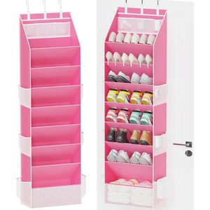Over The Door <b>Shoe</b> Organizer 7 Pockets Pink Hanging Closet <b>Storage</b> For <b>Shoes</b> Behind Doors - Product Image 1