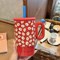 Mug à paille officiel Doraemon avec couvercle et paille, grande capacité, usage domestique, en céramique, coffret cadeau avec cuillère