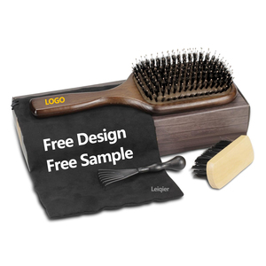 Ensemble de brosses à cheveux en poils de sanglier avec logo personnalisé pour hommes, femmes et enfants, peigne en bois démêlant pour cheveux longs, bouclés et ondulés, améliorant la brillance - Product Image 1