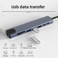 Stasiun Ekspansi Multi-Port USB Ethernet Tipe-C Delapan-dalam-Satu, Hub Multifungsi Tanpa Catu Daya Eksternal