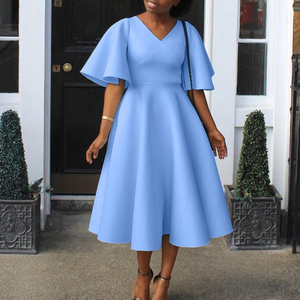 Nuevo Vestido Midi Vintage Sexy y Elegante para Mujer, con Mangas Campana, Cuello en V, Volantes y Diamantes, para Primavera, Otoño e Invierno - Product Image 4