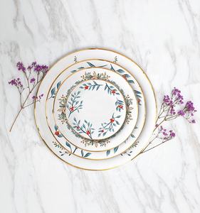 จานเซรามิกลายพวงมาลัยหรูหรานอร์ดิกดีไซน์ใหม่พร้อมขอบทอง - Product Image 2