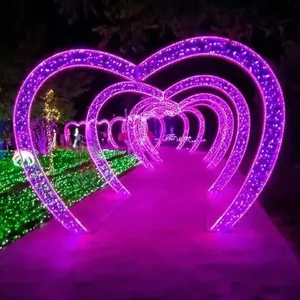 เกรดเชิงพาณิชย์กลางแจ้ง 3D LED รูปหัวใจอุโมงค์โค้งฤดูหนาว Wonderland ไฟคริสต์มาสสําหรับตกแต่งวันหยุด