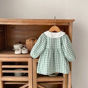 Robe à carreaux pour filles d'automne, robe à manches longues pour enfants, robe en coton pour bébé fille - Product Image 4