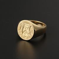 Bague pour homme européenne personnalisée en or 18 carats, emblème familial noble, double couronne de lion, timbre vintage pour cadeau de fiançailles, fête et anniversaire