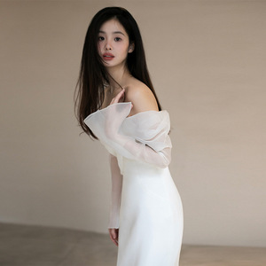 <span class=keywords><strong>Robe</strong></span> de mariée légère <span class=keywords><strong>en</strong></span> satin à une épaule, style forêt française éthérée, <span class=keywords><strong>voile</strong></span> de mariée <span class=keywords><strong>pour</strong></span> la cérémonie, photographie de voyage - Product Image 1