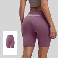 Großhandel Maßgefertigte High-Waist Biker-Shorts für Damen Farbblock Kontrast-Bund Po-Lifting Gesäßkontur Fitness-Sportbekleidung