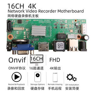 Carte mère NVR (enregistreur vidéo réseau) NBD8016S-KL-V2, Xiongmai (XM) 8MP 4K, Hisilicon HI3536E M372 - Product Image 5