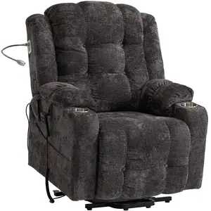 CJSmart Cadeira de elevação para idosos com massagem térmica, cadeira reclinável com luz de leitura LED, porta USB para uso doméstico, suporte para copos