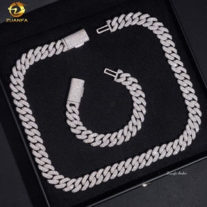 15MM 스털링 실버 힙합 아이스드 아웃 모이사나이트 다이아몬드 쿠반 링크 체인 남성용 목걸이 - Product Image 5