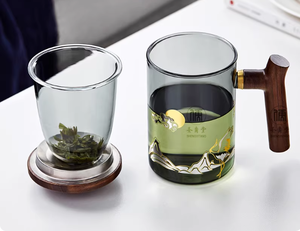 Tasse à thé en <span class=keywords><strong>verre</strong></span> cylindrique résistant à la chaleur, 500 ml, ensemble de tasses à thé, séparation eau-thé, tasse de bureau, ensemble de tasses à thé haut de gamme - Product Image 3