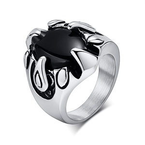 Fashion Fine Stainless Steel Geometric Black Glass <b>Bead</b> Dragon Claw Hoop Finger Rings - Product Image 1