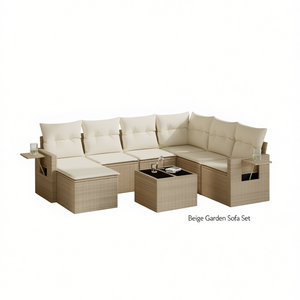 Conjunto de Sofás de Jardín Beige, Muebles de Ratán para Exteriores, 6 Plazas, Diseño Contemporáneo - Product Image 1