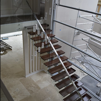 Massive Eiche Mono Stringer Straight Flight Holztreppen Schwimmende Treppenstufen Indoor Moderne Holztreppe Home Villa