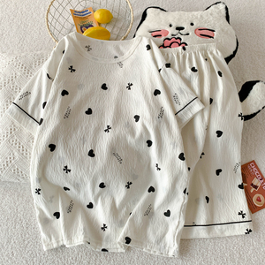 Pijamas térmicos de verano de manga corta con cuello redondo para <span class=keywords><strong>mujer</strong></span>, pantalones cortos de algodón con nubes, pijamas de celebridades de Internet INS de dibujos animados dulces - Product Image 5