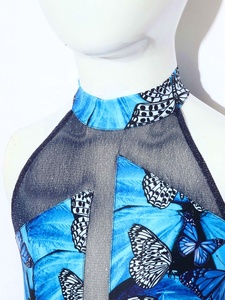Traje de gimnasia para niñas, mono halter con espalda de lágrima, pantalones anchos de malla, estampado de mariposa y mármol, ropa de escenario personalizada - Product Image 3